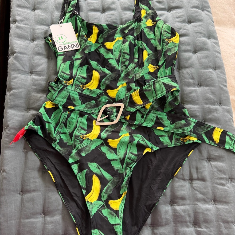 GANNI Women’s Banana Print Swimsuit - Green and Yellow Sz 44